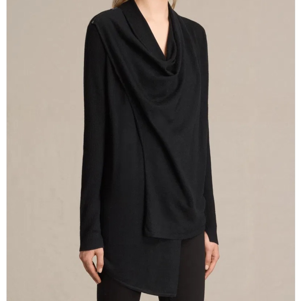 All Saints Draped Black Zipper Cardigan size 2